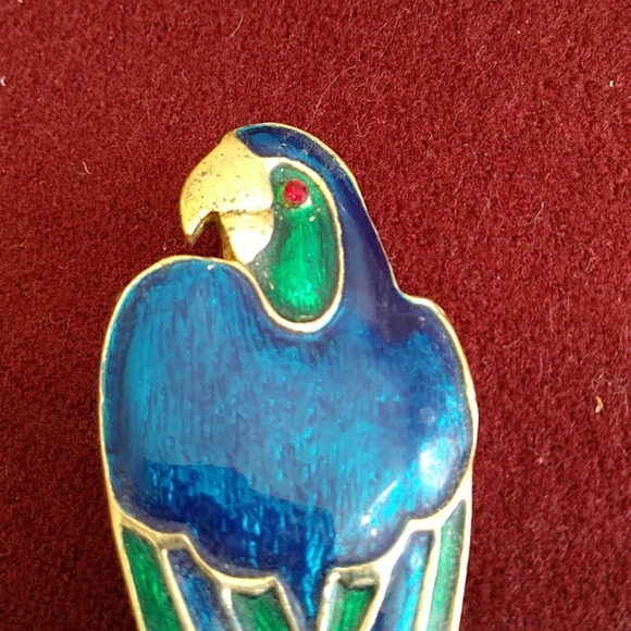 4 for $50 Parrot Brooch Gold Colored with Green and Blue Inlay Stones - Picture 2 of 3